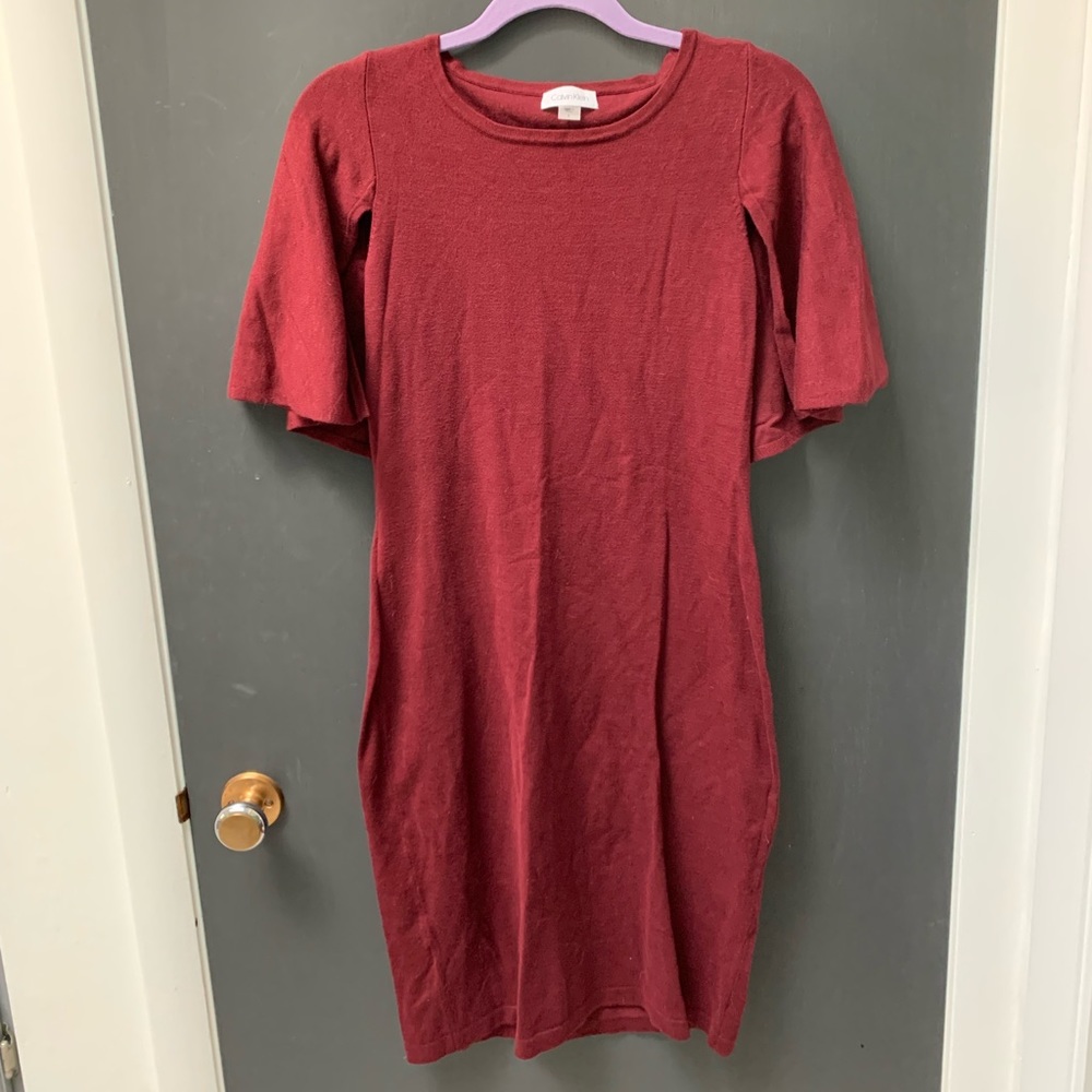 Calvin Klein Maroon Cape-let Style Knit Dress Size S